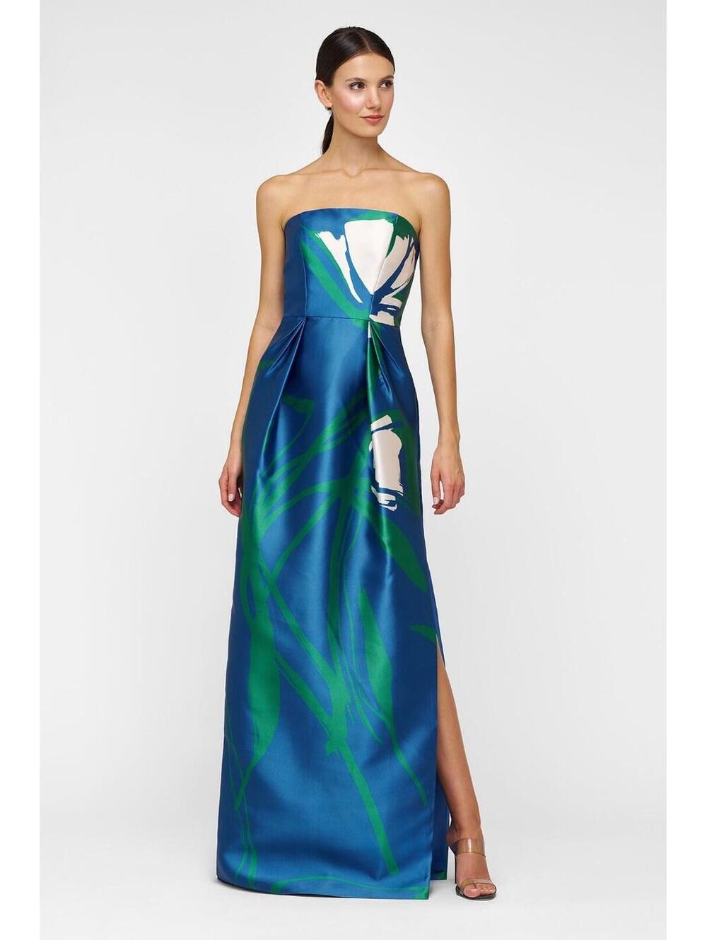New Kay Unger Marisol Strapless Column Gown In Spring Blue/Blush Sz 2 $348